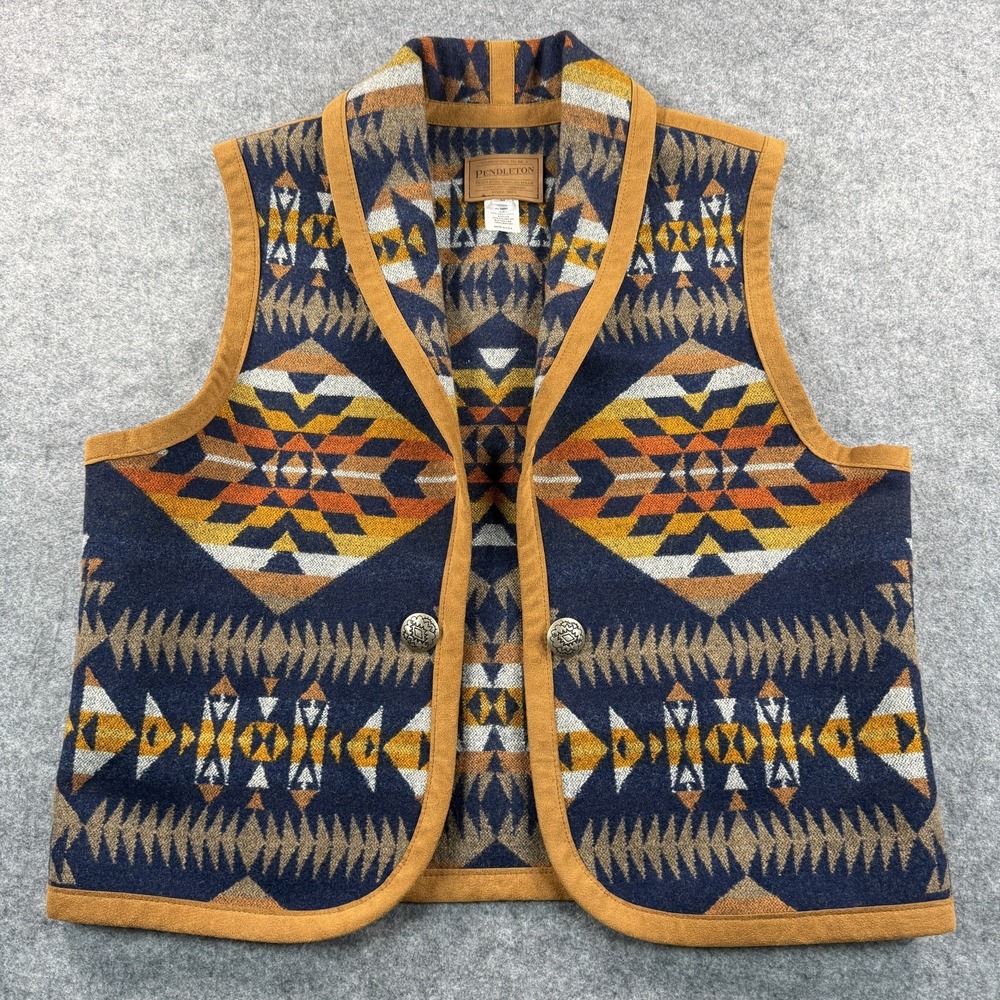 Pendleton Wool Southwestern Printed Tie Front Crop Vest L